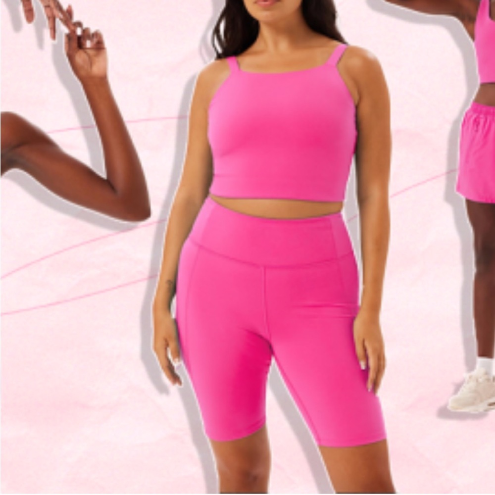 Girlfriend Collective Hot Pink Bike Short and Sports Bra Matching 2 Piece set